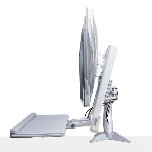 StarTech.com Sit-Stand Monitor Arm with Keyboard/Mouse Tray - Adjustable Desk Mount Sit-Stand Workstation Arm for Single 27" VESA Display - Ergonomic Articulating Standing Desk Converter