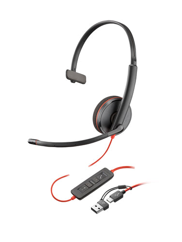 HP Poly Blackwire 3220 Stereo USB-C Headset +USB-C/A Adapter