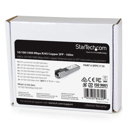 StarTech.com Cisco SFP-GE-T Compatible SFP Transceiver Module - 10/100/1000BASE-TX~Cisco SFP-GE-T Compatible SFP Module - 1000BASE-T - SFP to RJ45 Cat6/Cat5e - 10/100/1000 Mbps - RJ-45 100m - Cisco IE3400, IE3300, IE3200