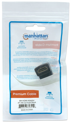 Manhattan HDMI Adapter, 4K@60Hz (Premium High Speed), Female to Male, Upward 90 Angle, Black, Ultra HD 4k x 2k, Fully Shielded, Gold Plated Contacts, Lifetime Warranty, Polybag