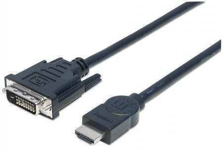 Manhattan HDMI to DVI-D 24+1 Cable, 5m, Male to Male, Black, Equivalent to HDDVIMM5M, Dual Link, Compatible with DVD-D, Lifetime Warranty, Polybag