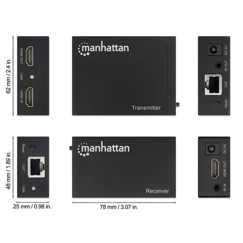 Manhattan 207584 AV extender AV transmitter & receiver Black