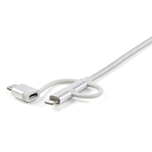 StarTech.com 1 m (3 ft.) USB Multi Charging Cable - USB to Micro-USB or USB-C or Lightning for iPhone / iPad / iPod / Android - Apple MFi Certified - 3 in 1 USB Charger - Braided