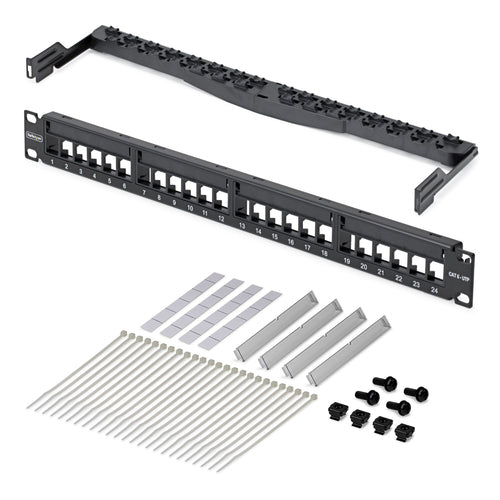 StarTech.com 24 Port 1U Blank Keystone Patch Panel with Cable Management Bar, Rackmount Cat6 Patch Panel for RJ45 UTP Ethernet Network Jacks