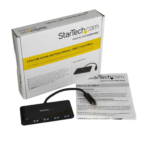 StarTech.com 4 Port USB C Hub with 4 USB Type-A Ports (USB 3.0 SuperSpeed 5Gbps) - 60W Power Delivery Passthrough Charging - USB 3.1 Gen 1/USB 3.2 Gen 1 Laptop Hub Adapter - MacBook, Dell~4 Port USB C Hub with 4 USB Type-A Ports (USB 3.0 SuperSpeed