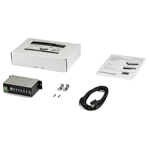 StarTech.com 7-Port USB 2.0 Hub - Metal Industrial USB-A Hub with ESD & 350W Surge Protection - Extended Operating Temp -40 to 185°F - Din Rail/Wall/Desk Mountable - USB Expander Hub