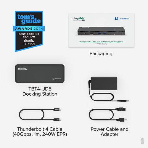 Plugable Technologies TBT4-UD5 laptop dock/port replicator Wired USB 3.2 Gen 2 (3.1 Gen 2) Type-C Black