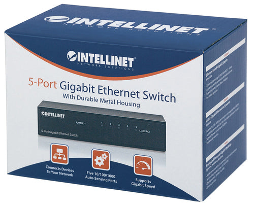 Intellinet 5-Port Gigabit Ethernet Switch, Desktop Size, Metal Housing, IEEE 802.3az (Energy Efficient Ethernet)