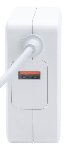 Manhattan Wall/Power Mobile Device Charger (Euro 2-pin), USB-C and USB-A ports, USB-C Output: 60W / 3A, USB-A Output: 2.4A, USB-C 1m Cable Built In, White, Phone Charger, Three Year Warranty, Box