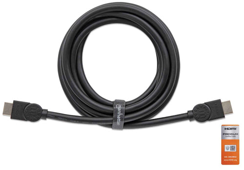 Manhattan HDMI 4K@60Hz Cable with Ethernet, 1.8m, Certified, Suitable for ALL 4K & 1080p/HD uses - when upgrading now or have it ready for when you need it, Male to Male, Black, Ultra HD 4k x 2k, Lifetime Warranty, Premium High Speed, Similar to HDMM2MP