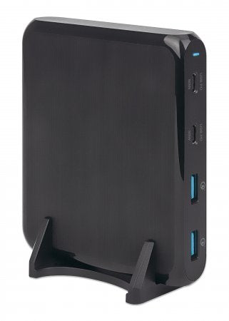 Manhattan Charging Station, 2x USB-C and 2x USB-A Ports, USB-C Outputs: 1x 60W and 1x 30W, USB-A Outputs: 2x 18W (Qualcomm Quick Charge), Stand & 3M tape (under desk mounting) included, Cable 1m, Black (Power Cable: Euro 2-pin plug to C7 figure-of-8