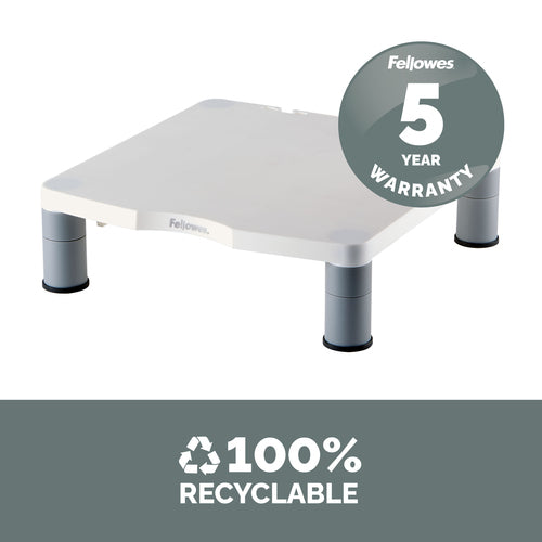 Fellowes Computer Monitor Stand with 3 Height Adjustments - Standard Monitor Riser with Cable Management - Ergonomic Adjustable Monitor Stand for Computers - Max Weight 27KG/Max Size 21" - Platinum