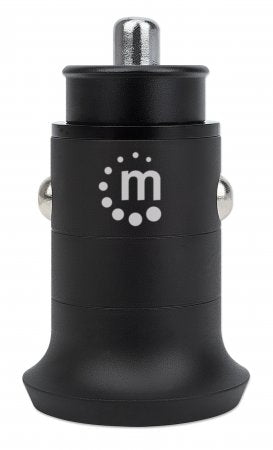 Manhattan Car/Auto Mobile Device Charger, USB-C & USB-A Outputs, USB-C Power Delivery up to 25W, USB-A Charging up to 18W (QC 3.0), Simultaneous Charging, Overload/Overcurrent/Overheat Protection, Black, Phone Charger, Three Year Warranty, Blister