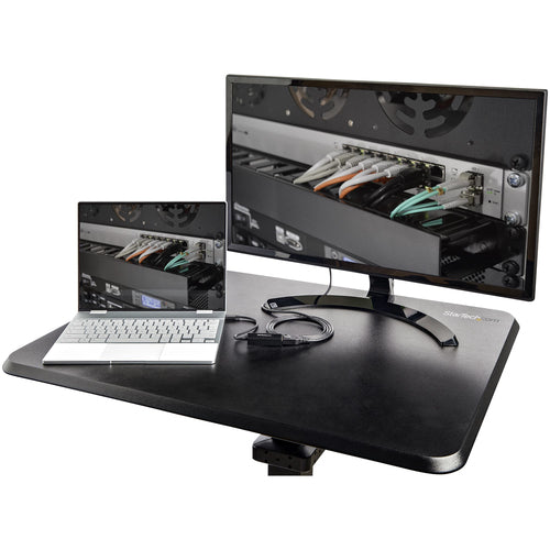 StarTech.com Mobile Standing Desk - Portable Sit Stand Ergonomic Height Adjustable Cart on Wheels - Rolling Computer/Laptop Workstation Table with Locking One-Touch Lift for Teacher/Student