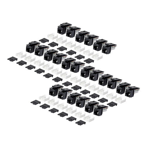 StarTech.com Cat6 Keystone Jack, 24-Pack RJ45 Ethernet Keystone Jacks, UTP Cat6 Wall Jack, 90-Degree 110 Punch Down, Black
