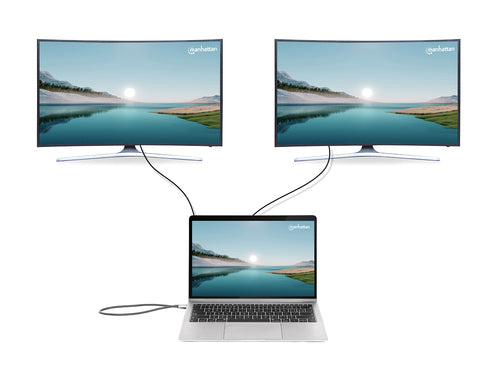 Manhattan USB-C Dock/Hub with Card Reader and MST, Ports (x7): Ethernet, HDMI (x2 4k@60Hz), USB-A (x3) and USB-C, with Power Delivery (PD) 100W- requires external USB-C charger (not included). USB powered (no external power supply required) when PD is