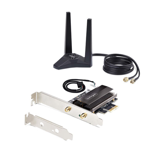 StarTech.com Wi-Fi 6E PCIe Network Card with Bluetooth 5.3, Magnetic Antenna Base with 3.6ft Cables, Tri-Band 802.11ax, AX5400 WiFi NIC, Windows/Linux - PCI Express Wi-Fi Card for PC