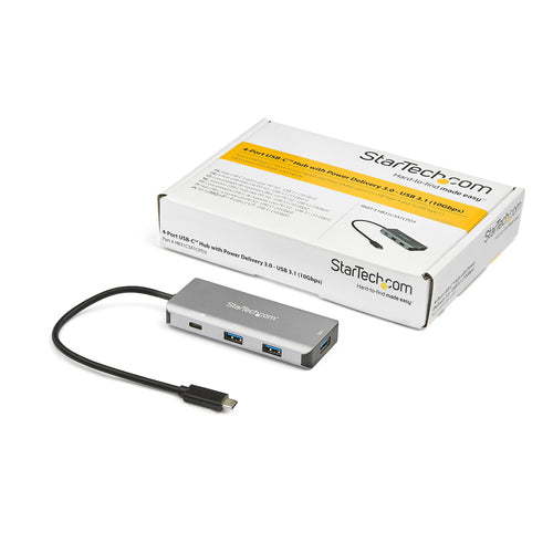 StarTech.com 4 Port USB C Hub (10Gbps) to 3x USB-A & 1x USB-C - 100W Power Delivery Passthrough Charging - Portable USB 3.1 Gen 2/USB 3.2 Gen 2 Type C Laptop Adapter - Works w/ TB3~4 Port USB C Hub (10Gbps) to 3x USB-A & 1x USB-C - 100W Power Delivery