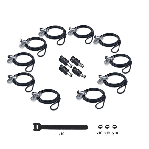 StarTech.com 10-Pack 3-in-1 Dual-Access Laptop Lock, 6.6ft (2m) Keyed Alike/Combination Security Cable Lock for Noble Wedge®/Nano/K-Slot; Anti-Theft, TAA