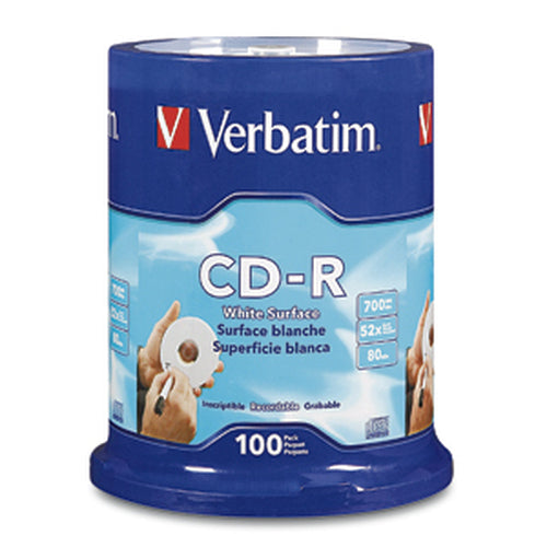 Verbatim CD-R 80MIN 700MB 52X Blank White Surface 100pk Spindle 100 pc(s)