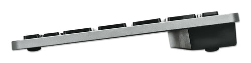 Manhattan Ultra Slim Dual-Mode Wireless Keyboard, German Quertz layout, Bluetooth (v3.0) and Wireless (2.4GHz), 78 low profile scissor keys, Auto Power Management, Range 10m, USB-A Micro Receiver, AAA Battery (included), Windows and Mac, Three Year