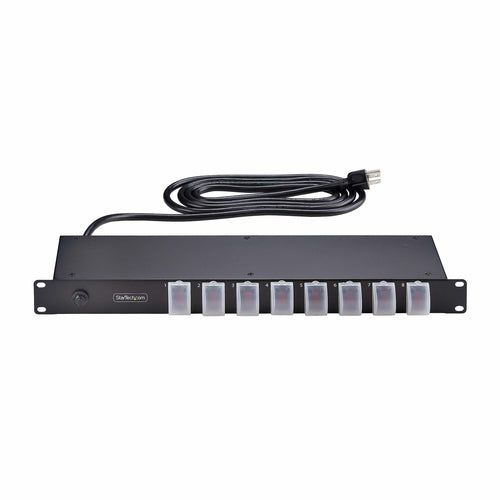 StarTech.com 8-Outlet Horizontal Rack Mount PDU, 1U Power Strip, Individual Outlet On/Off Switches with Covers, 15A Circuit Breaker, 8ft/2.4m Cord, NEMA 5-15P/R