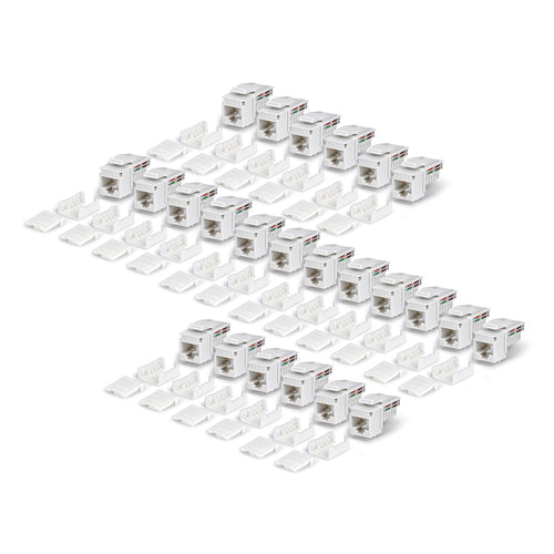 StarTech.com Cat6 Keystone Jack, 24-Pack RJ45 Ethernet Keystone Jacks, UTP Cat6 Wall Jack, 90-Degree 110 Punch Down, White