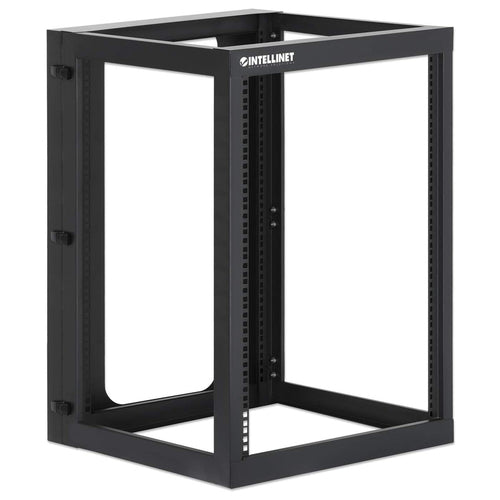 Intellinet Wall Mount Open Frame Network Rack, 15U, Rear-hinged Swing Frame, Assembled, 4-Post, 23.6 in., Black RAL 9004