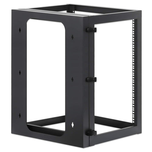 Intellinet Wall Mount Open Frame Network Rack, 15U, Rear-hinged Swing Frame, Assembled, 4-Post, 23.6 in., Black RAL 9004
