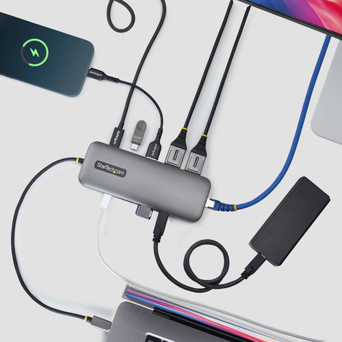 StarTech.com 10-in-1 USB-C to Dual-DisplayPort Multiport Adapter, 100W Power Delivery Charging, 2x 4K 60Hz, 5-Port 5Gbps Hub, Gigabit Ethernet, Type-C Mini Dock