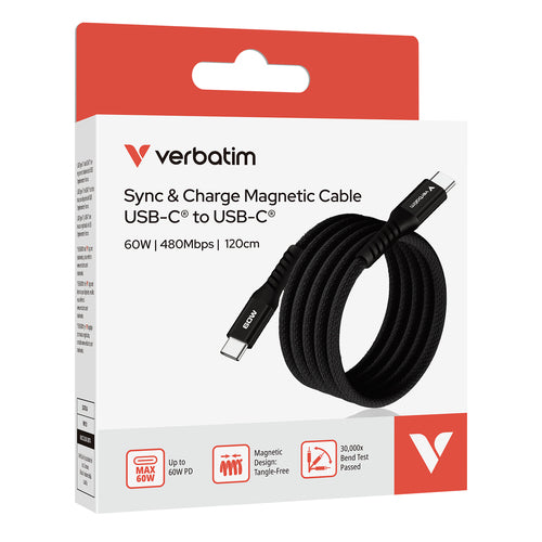 Verbatim Sync & Charge Magnetic Cable - 60W USB-C to USB-C 120 cm Black