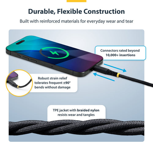 StarTech.com 5-Pack 3ft (91cm) USB-C Charging Cable, 60W (3A) PD, Dual-Layer Braided Nylon/TPE Jacket, Rugged USB C Charging Cord, USB 2.0 Laptop Charger Cable