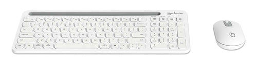 Manhattan Both Devices Support Bluetooth® 5.0 and 2.4 GHz Wireless, One Single USB-A Nano Receiver for Both, Sleek Wireless Keyboard with 12 Multimedia/Function Keys, Ambidextrous Optical Mouse with Three Buttons and Scroll Wheel, 1200 dpi, White