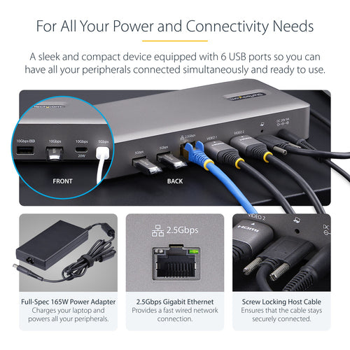 StarTech.com Dual-Monitor USB4 Docking Station, Dual 4K 120Hz or Single 8K 60Hz HDMI, 100W Laptop Charging, 2.5GbE, USB-C Multi-Monitor Dock, Driverless