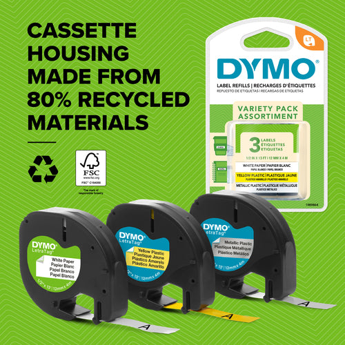 DYMO LetraTag Paper Labels | Authentic | 12 mm x 4 m Roll | Black Print on White Labels | Self-Adhesive Multipurpose Labels for LetraTag Label Makers | 2 Count