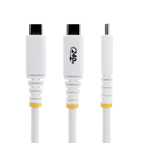 StarTech.com 3ft (91cm) USB-C Charging Cable, Durable and Ultra-Flexible, 240W (5A) PD EPR, USB 2.0 Laptop Charger Cable, USB-IF Certified, Rugged USB-C Charging Cord - White