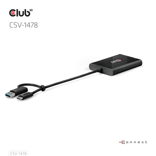 CLUB3D USB Type-C (with USB Type-A adapter) to dual DisplayPort™(4K60Hz) Video Splitter