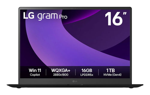 LG Gram Pro 16Z90TP Copilot+ PC Intel Core Ultra 7 255H Laptop 40.6 cm (16") WQXGA+ 32 GB LPDDR5x-SDRAM 1 TB SSD Wi-Fi 7 (802.11be) Windows 11 Pro English Black