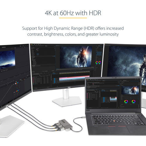 StarTech.com 3-Port USB-C Multi-Monitor Adapter, USB Type-C to 3x DisplayPort 1.4 MST Hub, Triple 4K 60Hz DP Laptop Display Extender / Splitter, HDR, Extra-Long Built-In Cable - Windows Only