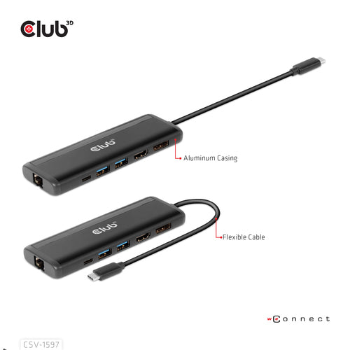 CLUB3D USB Gen 1 Type-C 8-in-1 MST Dual 4K60Hz Display Travel Dock