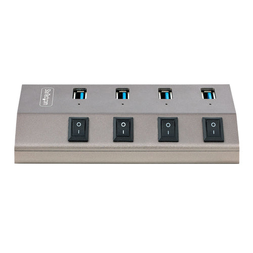 StarTech.com 4 Port Self-Powered USB C Hub with Individual On/Off Switches, USB 3.0 (5Gbps) Expansion Hub with Power Supply, Desktop Laptop USB-C to USB-A Splitter