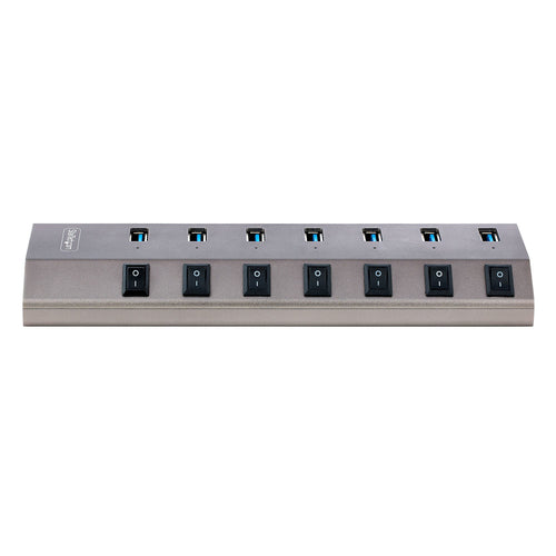 StarTech.com 7 Port Self-Powered USB C Hub with Individual On/Off Switches, USB 3.0 (5Gbps) Expansion Hub with Power Supply, Desktop Laptop USB-C to USB-A Splitter