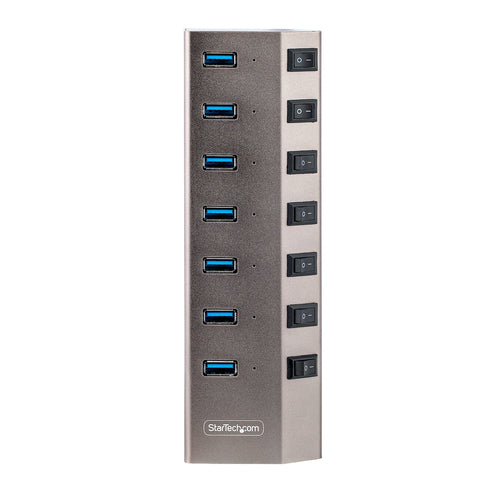 StarTech.com 7 Port Self-Powered USB C Hub with Individual On/Off Switches, USB 3.0 (5Gbps) Expansion Hub with Power Supply, Desktop Laptop USB-C to USB-A Splitter