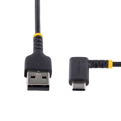 StarTech.com 6in (15cm) USB A to C Charging Cable Right Angle - Heavy Duty Fast Charge USB-C Cable - Black USB 2.0 A to Type-C - Rugged Aramid Fiber - 3A - Short USB Charging Cord