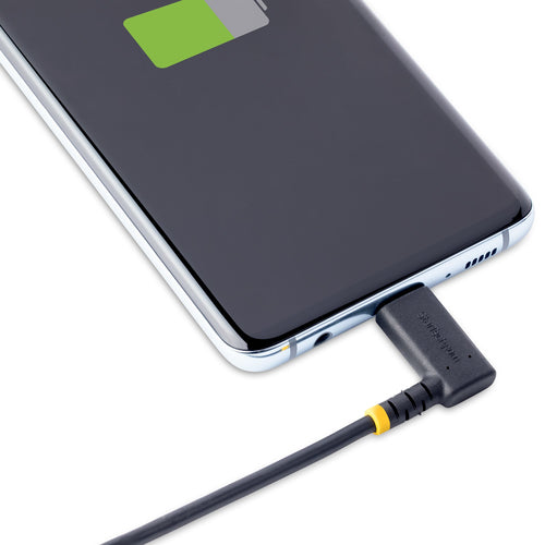 StarTech.com 1ft (30cm) USB C Charging Cable Right Angle - 60W PD 3A - Heavy Duty Fast Charge USB-C Cable - Black USB 2.0 Type-C - Rugged Aramid Fiber - USB Charging Cord