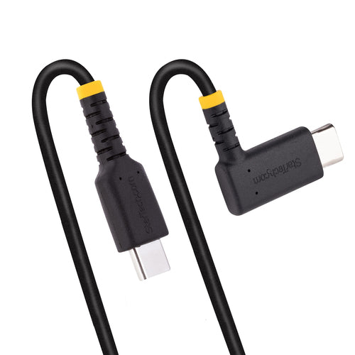 StarTech.com 1ft (30cm) USB C Charging Cable Right Angle - 60W PD 3A - Heavy Duty Fast Charge USB-C Cable - Black USB 2.0 Type-C - Rugged Aramid Fiber - USB Charging Cord