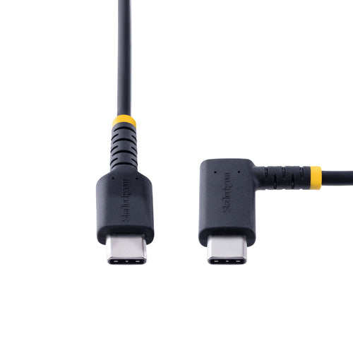 StarTech.com 6in (15cm) USB C Charging Cable Right Angle - 60W PD 3A - Heavy Duty Fast Charge USB-C Cable - Black USB 2.0 Type-C - Rugged Aramid Fiber - Short USB Charging Cord