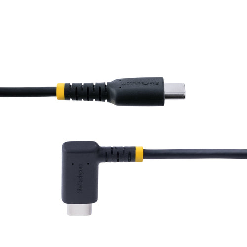 StarTech.com 6in (15cm) USB C Charging Cable Right Angle - 60W PD 3A - Heavy Duty Fast Charge USB-C Cable - Black USB 2.0 Type-C - Rugged Aramid Fiber - Short USB Charging Cord