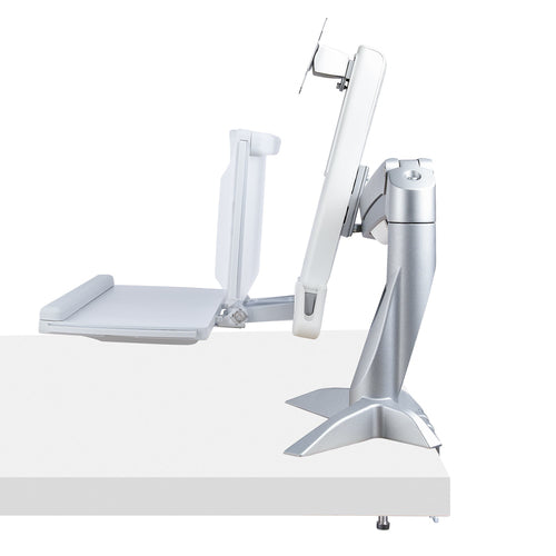 StarTech.com Sit-Stand Monitor Arm with Keyboard/Mouse Tray - Adjustable Desk Mount Sit-Stand Workstation Arm for Single 27" VESA Display - Ergonomic Articulating Standing Desk Converter