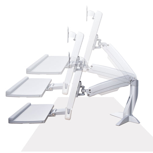 StarTech.com Sit-Stand Monitor Arm with Keyboard/Mouse Tray - Adjustable Desk Mount Sit-Stand Workstation Arm for Single 27" VESA Display - Ergonomic Articulating Standing Desk Converter